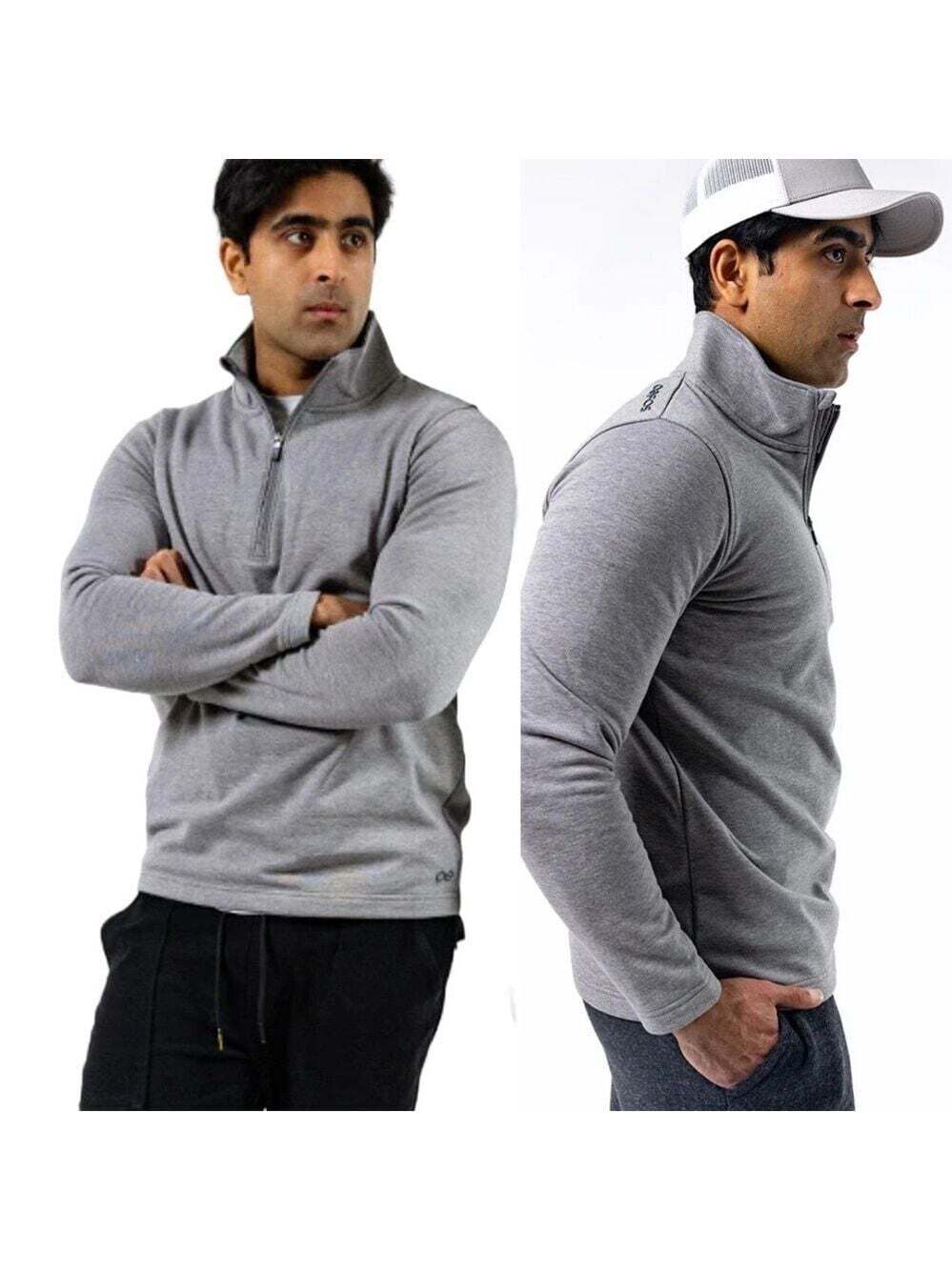 Oofos cOOl Down 1/4 Zip Sweatshirt Size XL Long Sleeve Cotton Blend Heather Grey